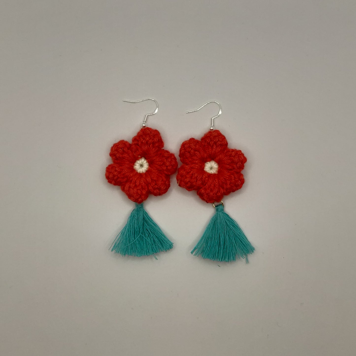 Orange - Turquoise Flower Earrings