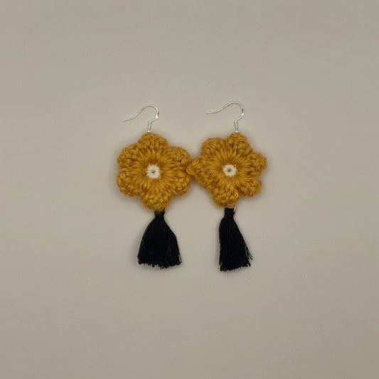 Yellow - Black Flower Earrings