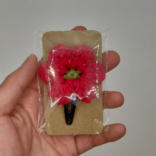 Glitter Red - Green Flower Barrette