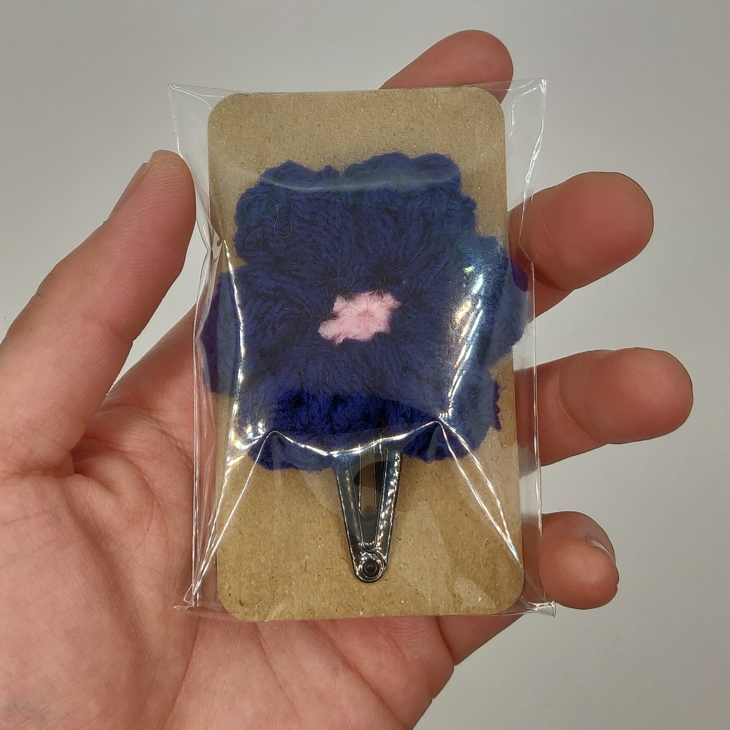 Navy - Pink Flower Barrette