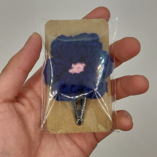 Navy - Pink Flower Barrette