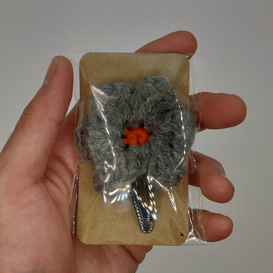 Grey - Orange Flower Barrette