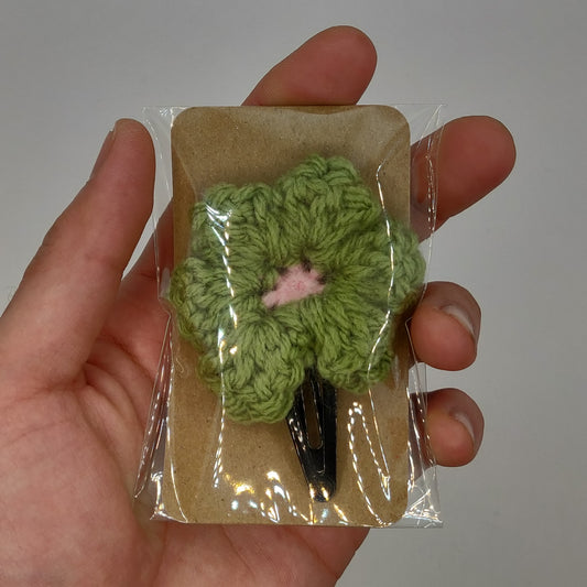 Green - Pink Flower Barrette