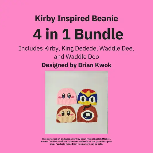 4-in-1 Kirby Character Faces Beanie Crochet Pattern Bundle [Digital Pattern]