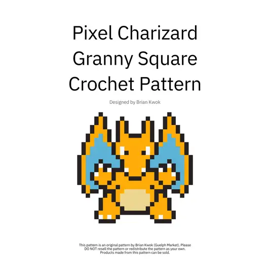 Pixel Charizard Granny Square Crochet Pattern [Digital Pattern]