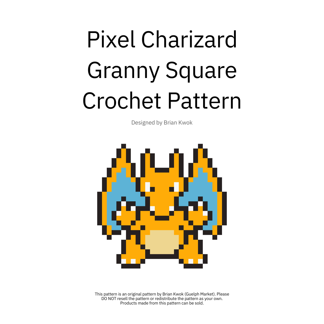 Pixel Charizard Granny Square Crochet Pattern [Digital Pattern]