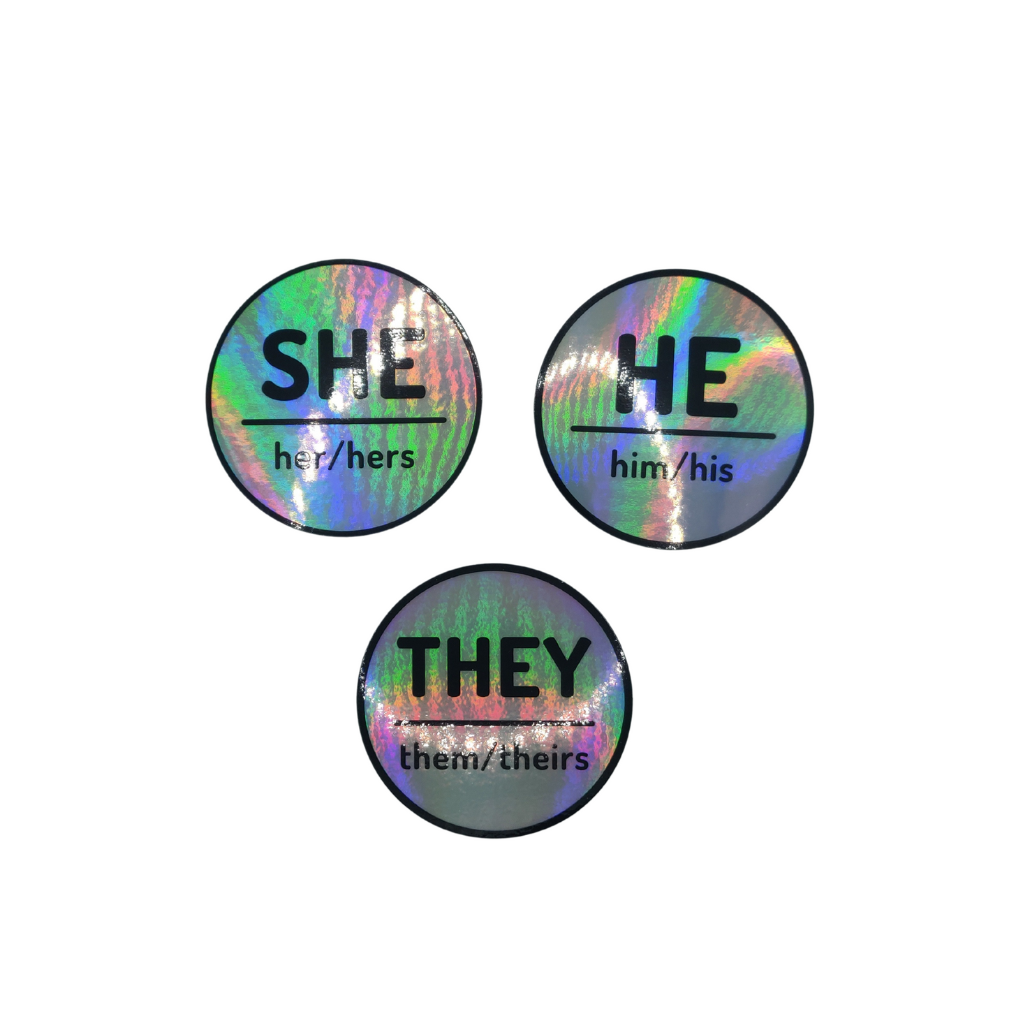 Holographic 3" Pronoun Sticker - They She He