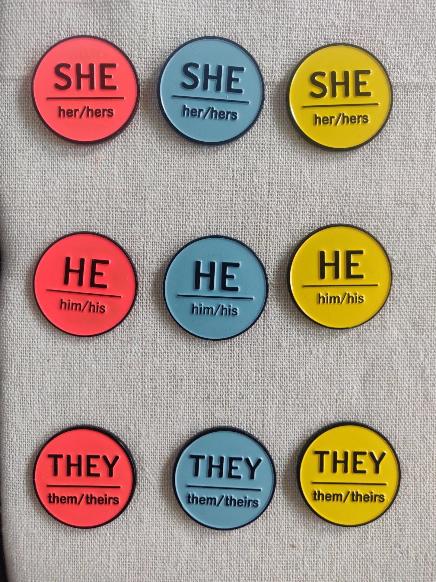 Circular Enamel Pronoun Pins