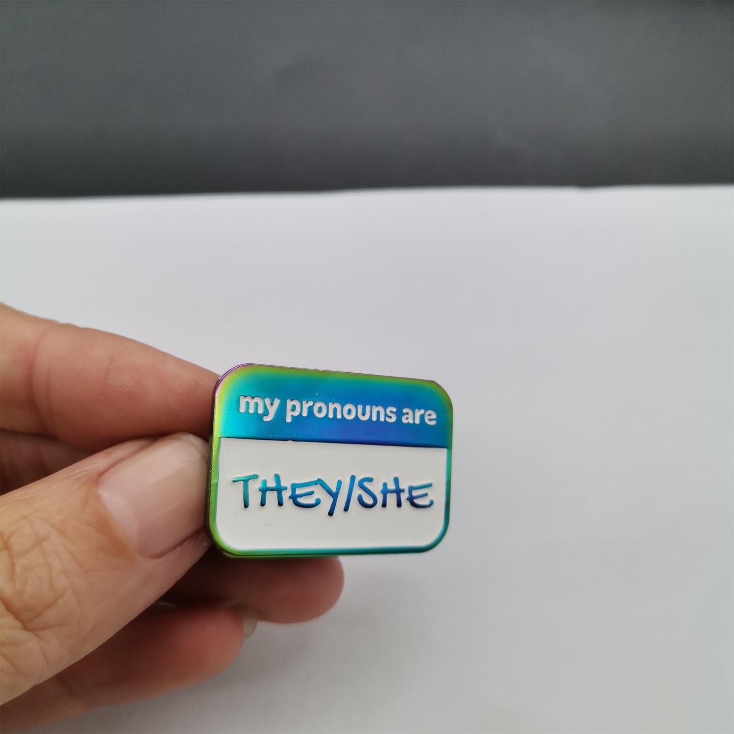 my pronouns are They She - Enamel Pronoun Pin