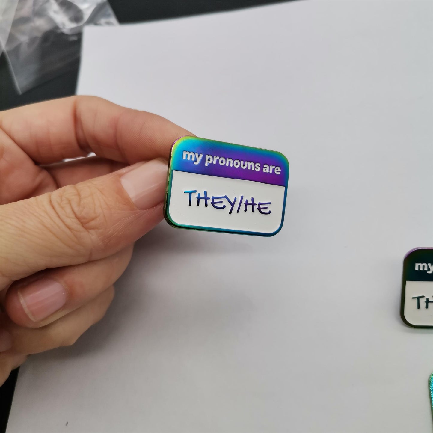 my pronouns are They He - Enamel Pronoun Pin