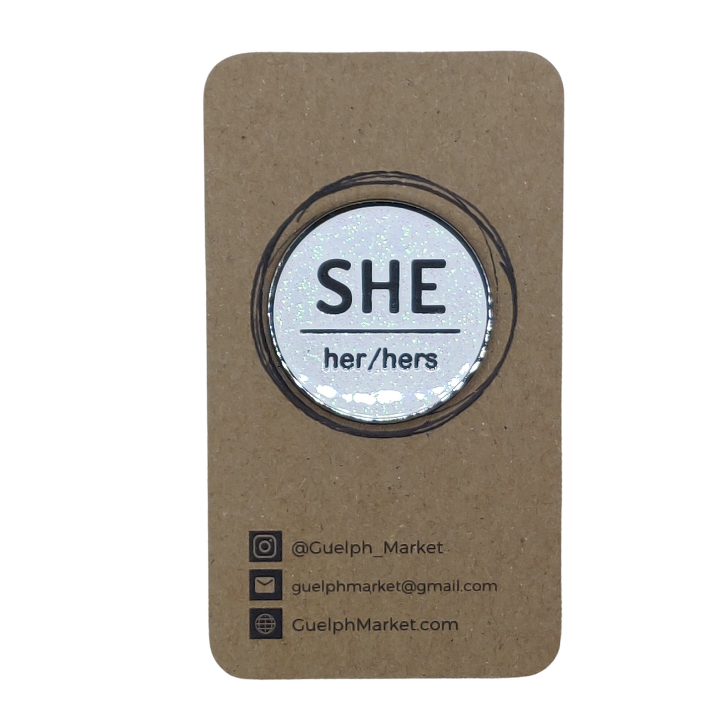 White Glitter Enamel Pronoun Pins