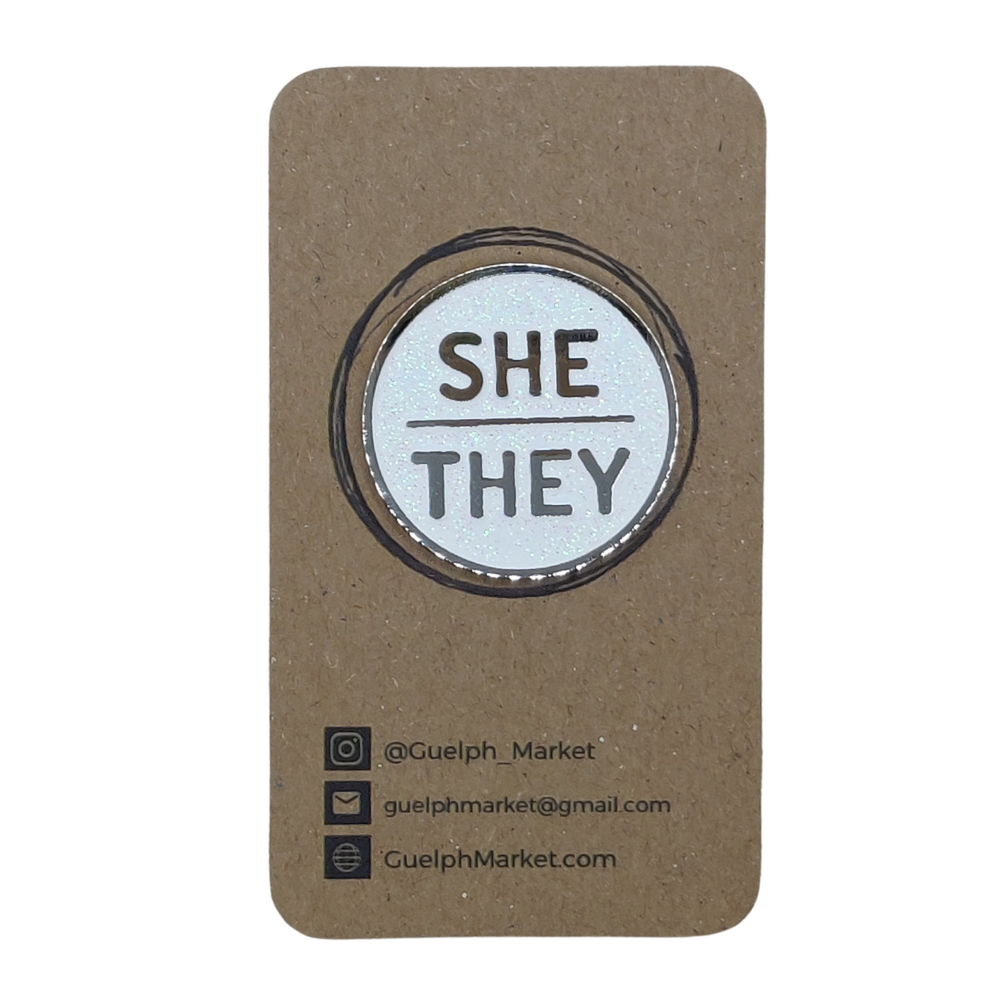 White Glitter Enamel Pronoun Pins