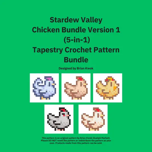 Stardew Valley Chickens Version 1 (5-in-1) Tapestry Crochet Pattern Bundle [Digital Pattern]
