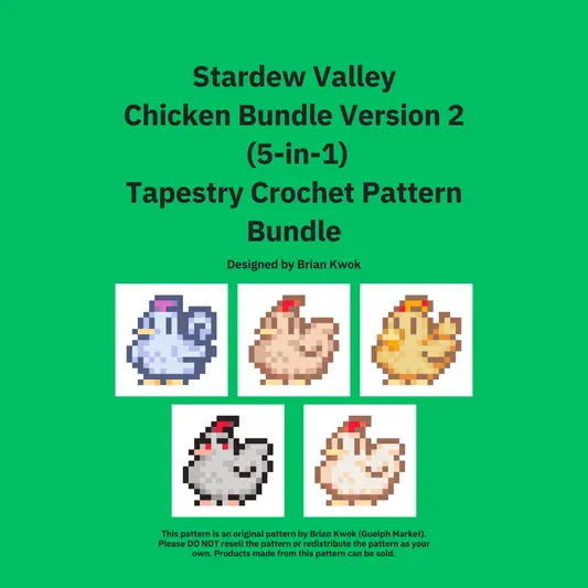 Stardew Valley Chickens Version 2 (5-in-1) Tapestry Crochet Pattern Bundle [Digital Pattern]