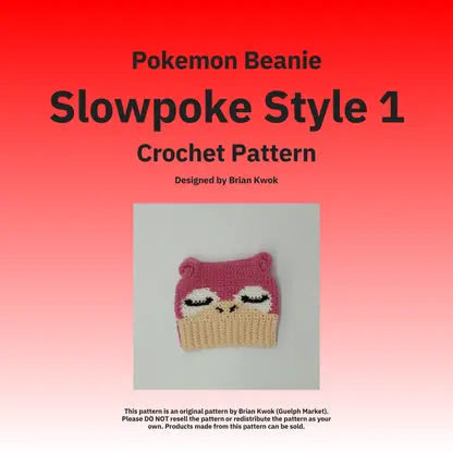 Pokemon Beanie Crochet Pattern - Slowpoke Slowbro Style 2 [Digital Pattern]