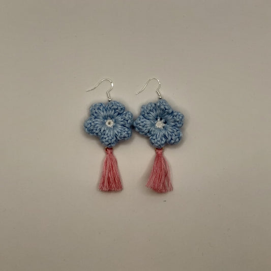 Blue - Pink Flower Earrings