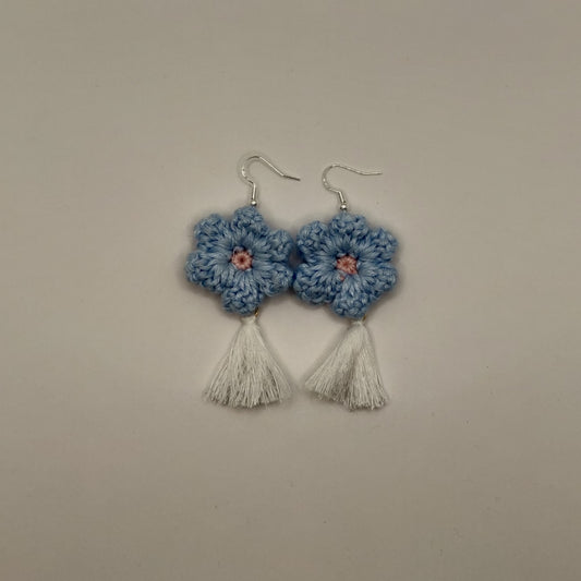 Blue - White Flower Earrings