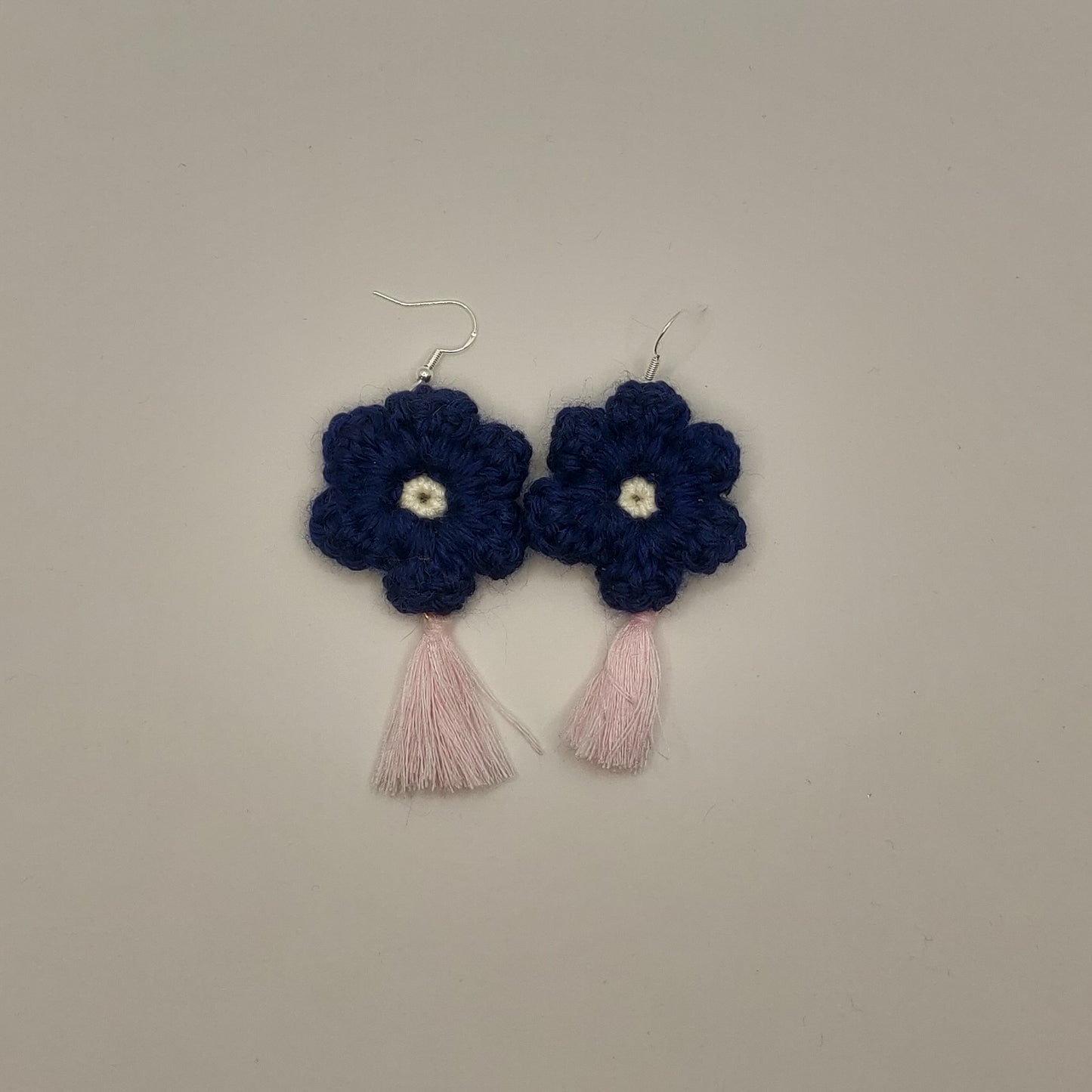 Navy - Pink Flower Earrings