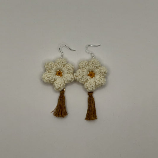White - Brown Flower Earrings
