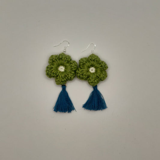 Green - Dark Green Flower Earrings