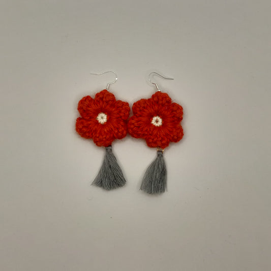 Orange - Grey Flower Earrings
