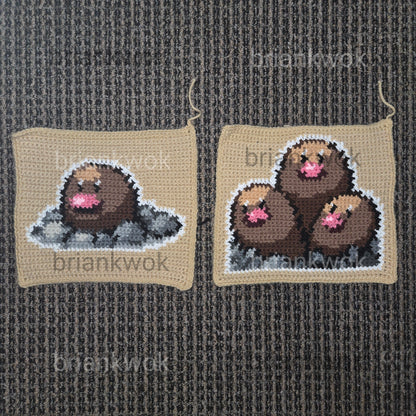 0050-0051 Diglett & Dugtrio Pokemon Portrait Tapestry Crochet Pattern [Digital Pattern]