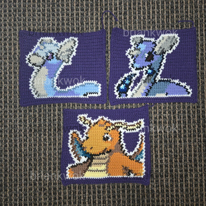 0147-0149 Dratini, Dragonair, Dragonite Pokemon Portrait Tapestry Crochet Pattern [Digital Pattern]