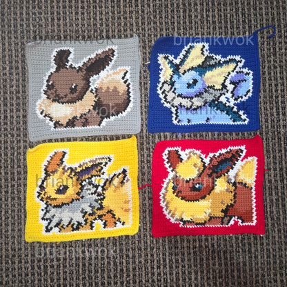 0133-0136 Eevee, Vaporeon, Jolteon, Flareon Pokemon Portrait Tapestry Crochet Pattern [Digital Pattern]