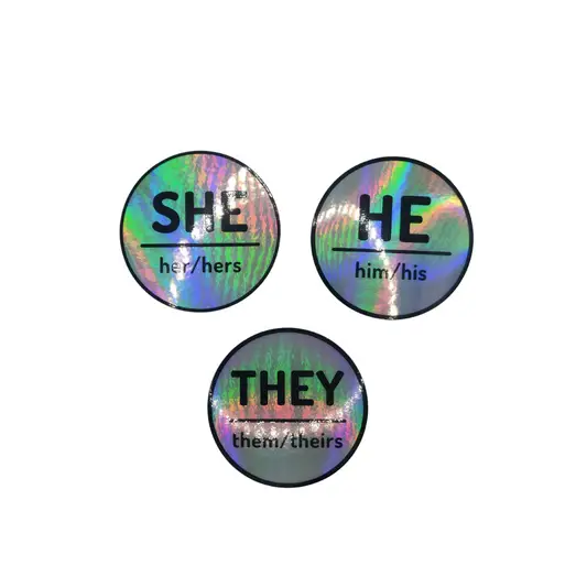 Holographic 3" Pronoun Sticker - They She He