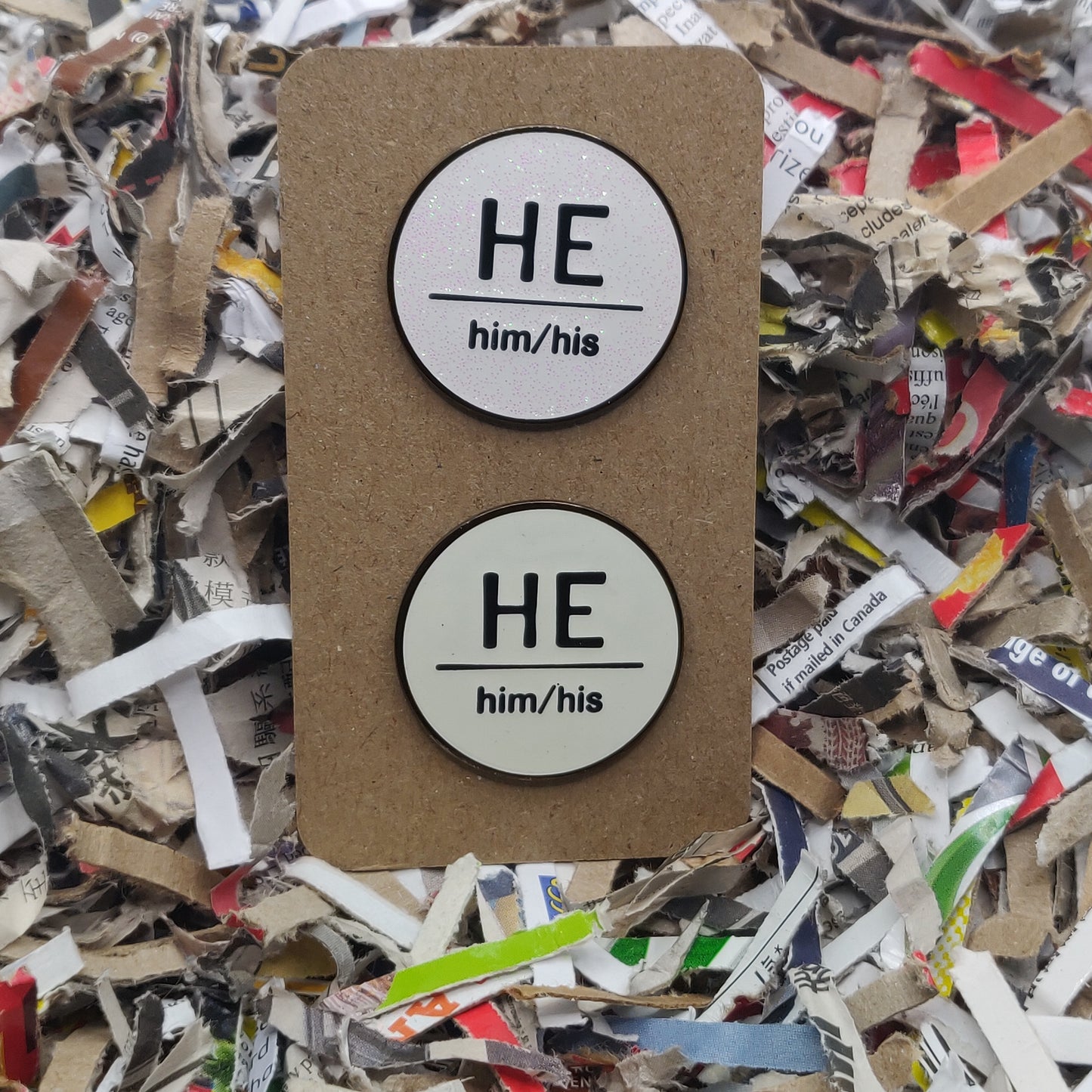 [B Grade] White Glitter He + Glow In The Dark He Pronoun Enamel Pin Set